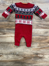 Children's Place Fair Isle Christmas Tree Knitted Coverall Red sz 0-3m