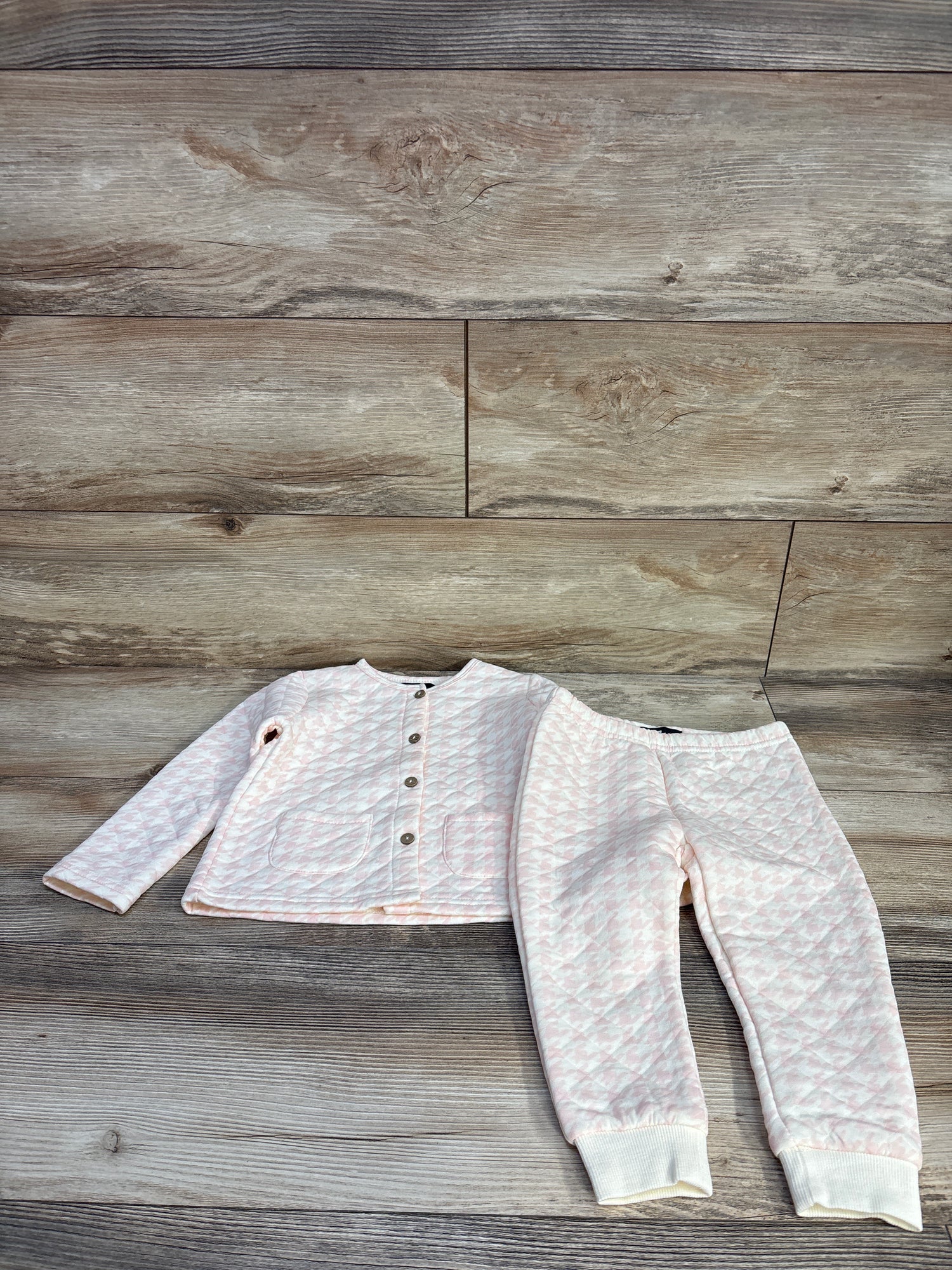 7 For All Mankind 2pc Quilted Houndtooth Cardigan & Pants Set White sz 24m