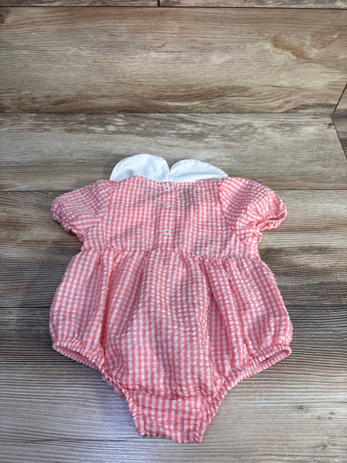 Shein Gingham Embroidered Collar Bubble Romper Pink sz 6-12m