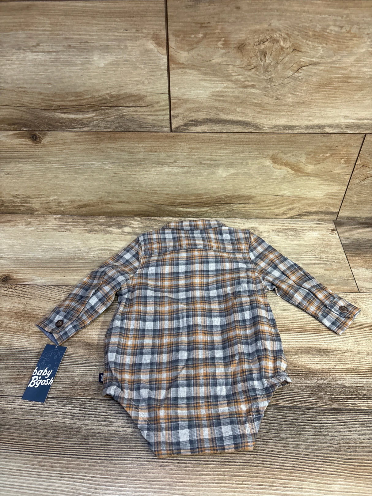 NEW Oshkosh Plaid Flannel Button Up Bodysuit Orange sz 6m