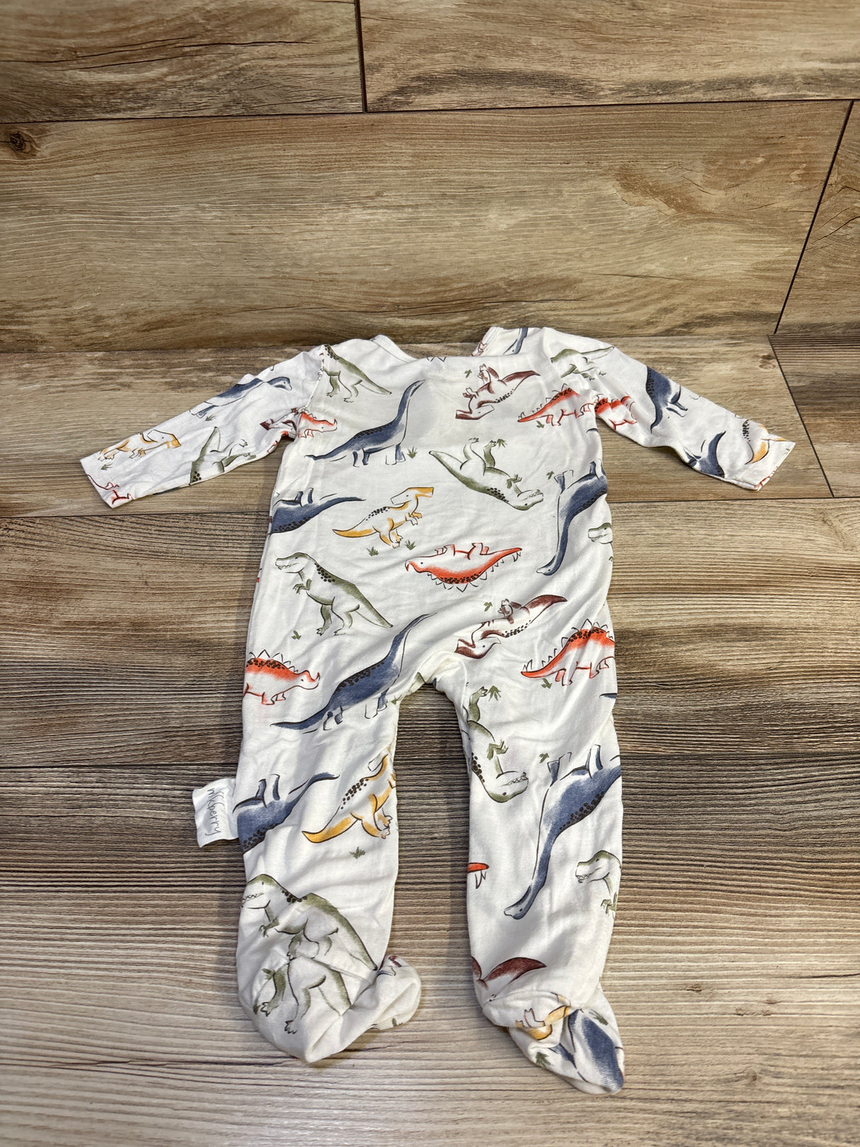Milkberry Bamboo Henley Dinosaur Footie White sz 3-6m