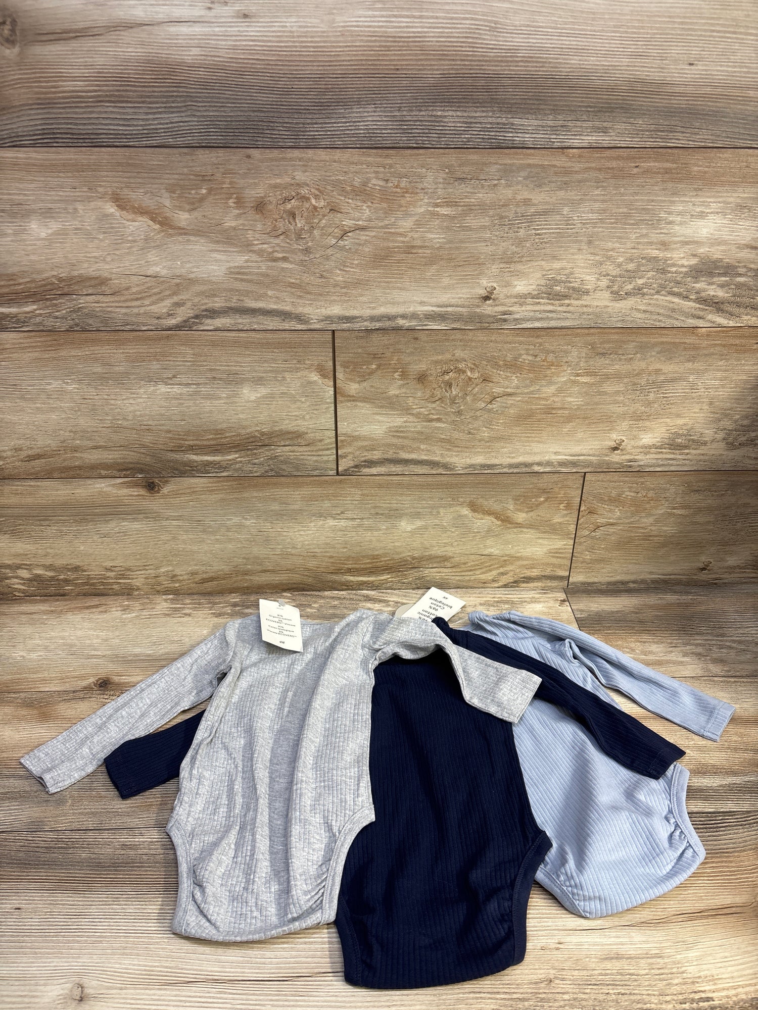 NEW H&M 3pk Long Sleeve Ribbed Bodysuits Blue sz 12m
