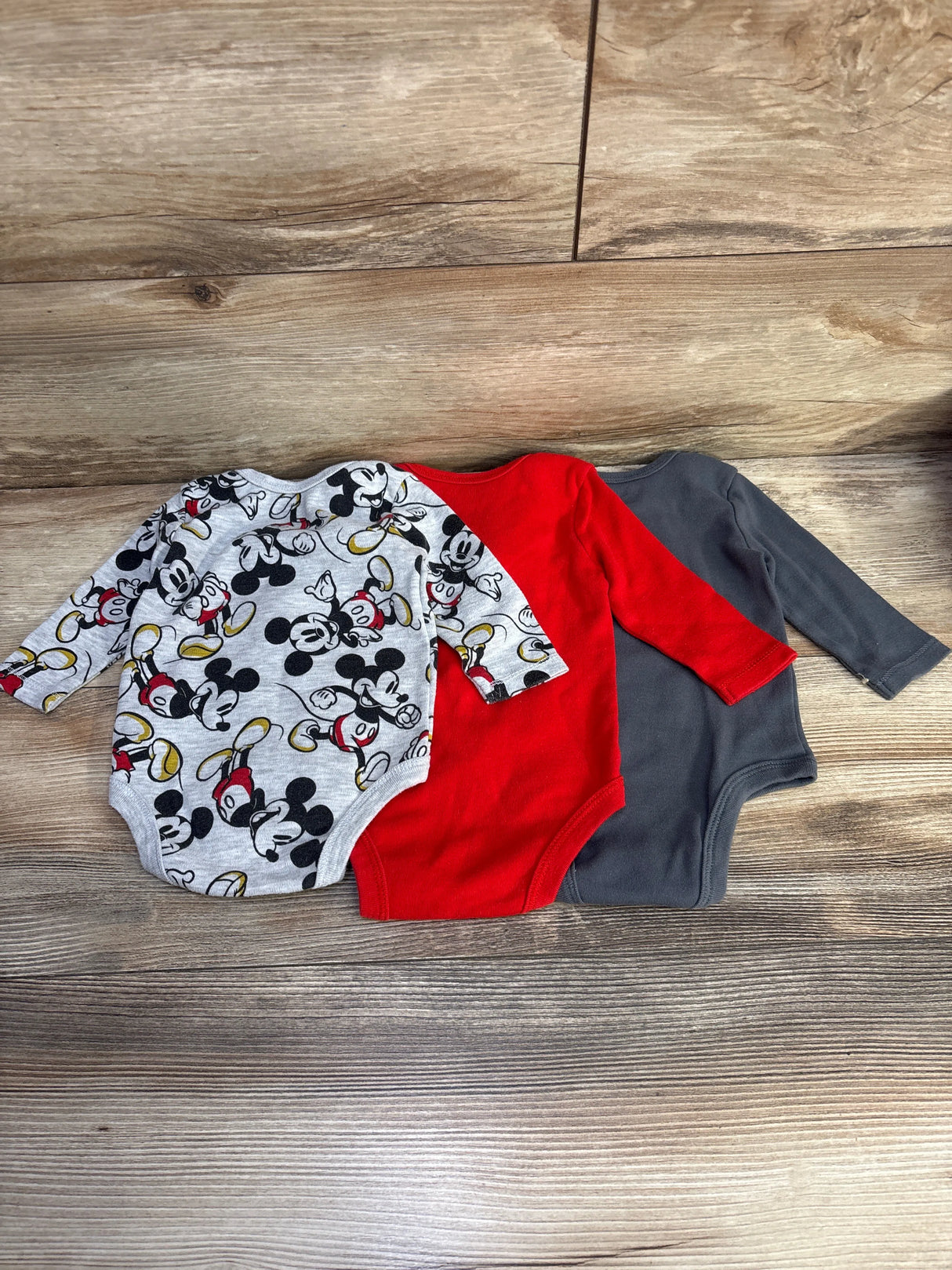 Disney Baby 3pk Long Sleeve Mickey Mouse Bodysuits Grey sz 3-6m