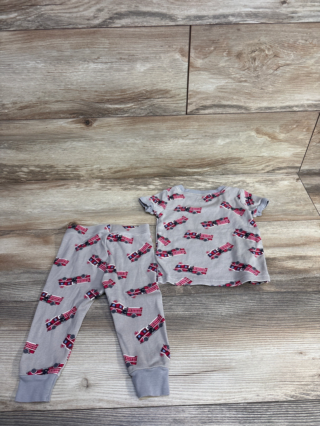 Old Navy 2pc Firetruck Pajama Shirt Taupe sz 12-18m