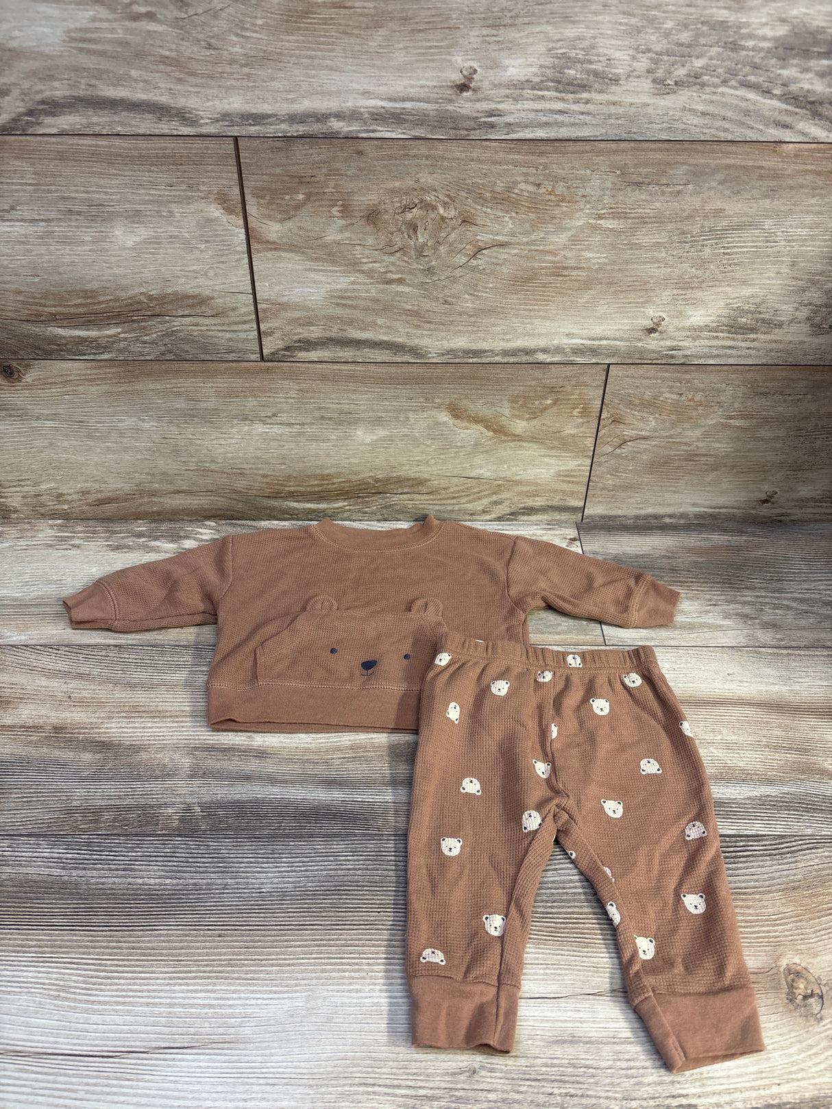 Child Of Mine 2pc Waffle Knit Shirt & Pants Set Brown sz 3-6m