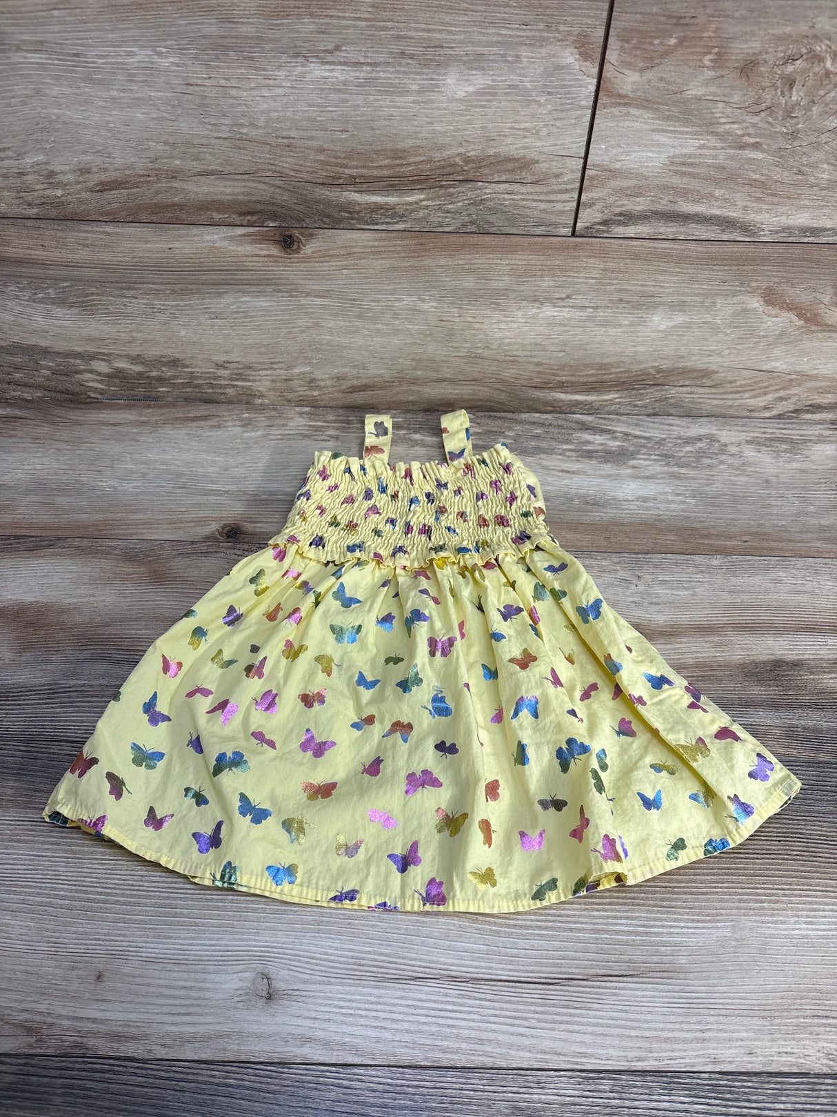 Smocked Butterfly Print Dress Yellow sz 18m - Me n Mommy To Be
