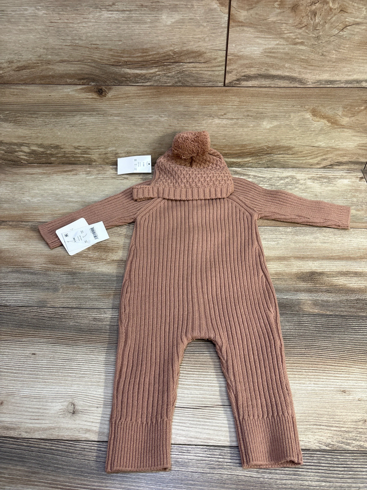 NEW Grayson Mini 2pc Knit Button Coverall & Hat Set Brown sz 3-6m