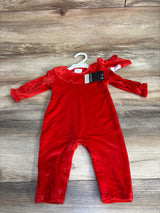 NEW Okie Dokie Velour Coverall & Headband 2pc Set Red sz 3m