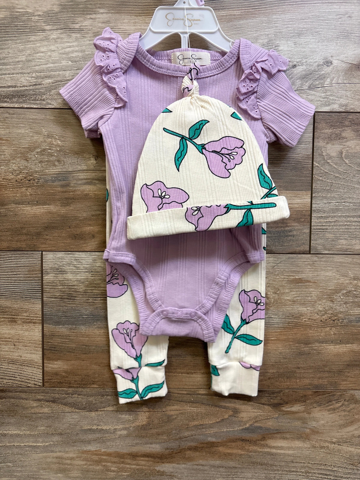 NWOT Jessica Simpson 3pc Ribbed Bodysuit Set Purple sz 6/9m