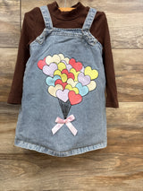 Shein 2pc Ribbed Shirt & Denim Jumper Set Brown sz 18-24m