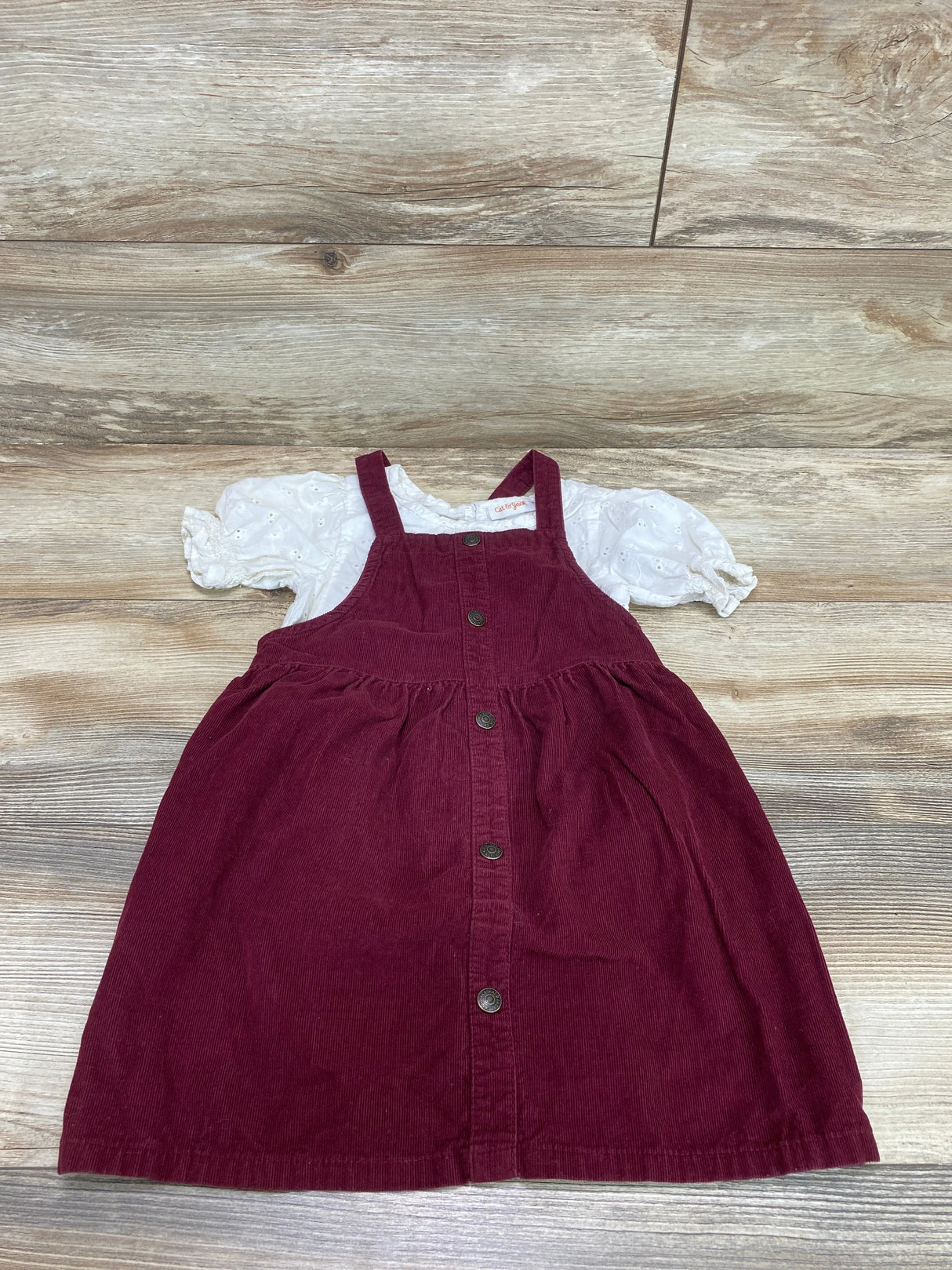 Cat & Jack 2pc Eyelet Top & Corduroy Dress White/Burgundy sz 4T