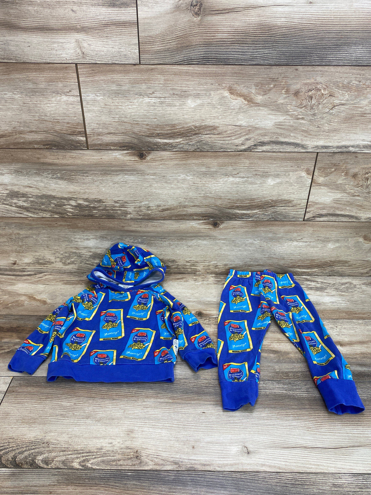 Purl Lamb Printed Hoodie & Jogger Set Blue Mac & Cheese sz 18-24m