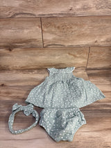 Mayoral 3pc Daisy Dress, Bloomers, & Headband Set Teal sz 6-9m