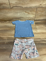 Kickee Kids Short Sleeve & Shorts Pajama 2pc Set in Dew Pirate Map Blue sz 6-12m