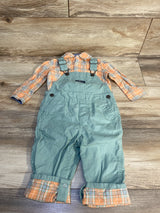 OshKosh 2pc Plaid Shirt & Overalls Set Orange sz 18m