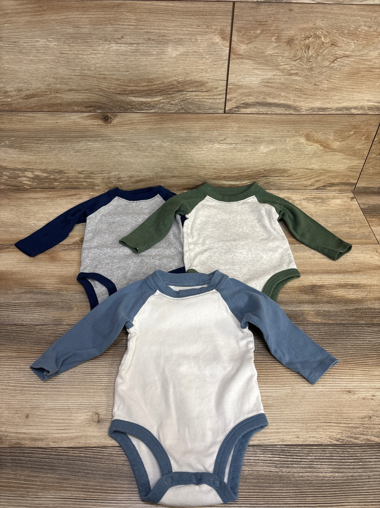 Carter's 3pk Long Sleeve Raglan Bodysuits Blue sz 6m