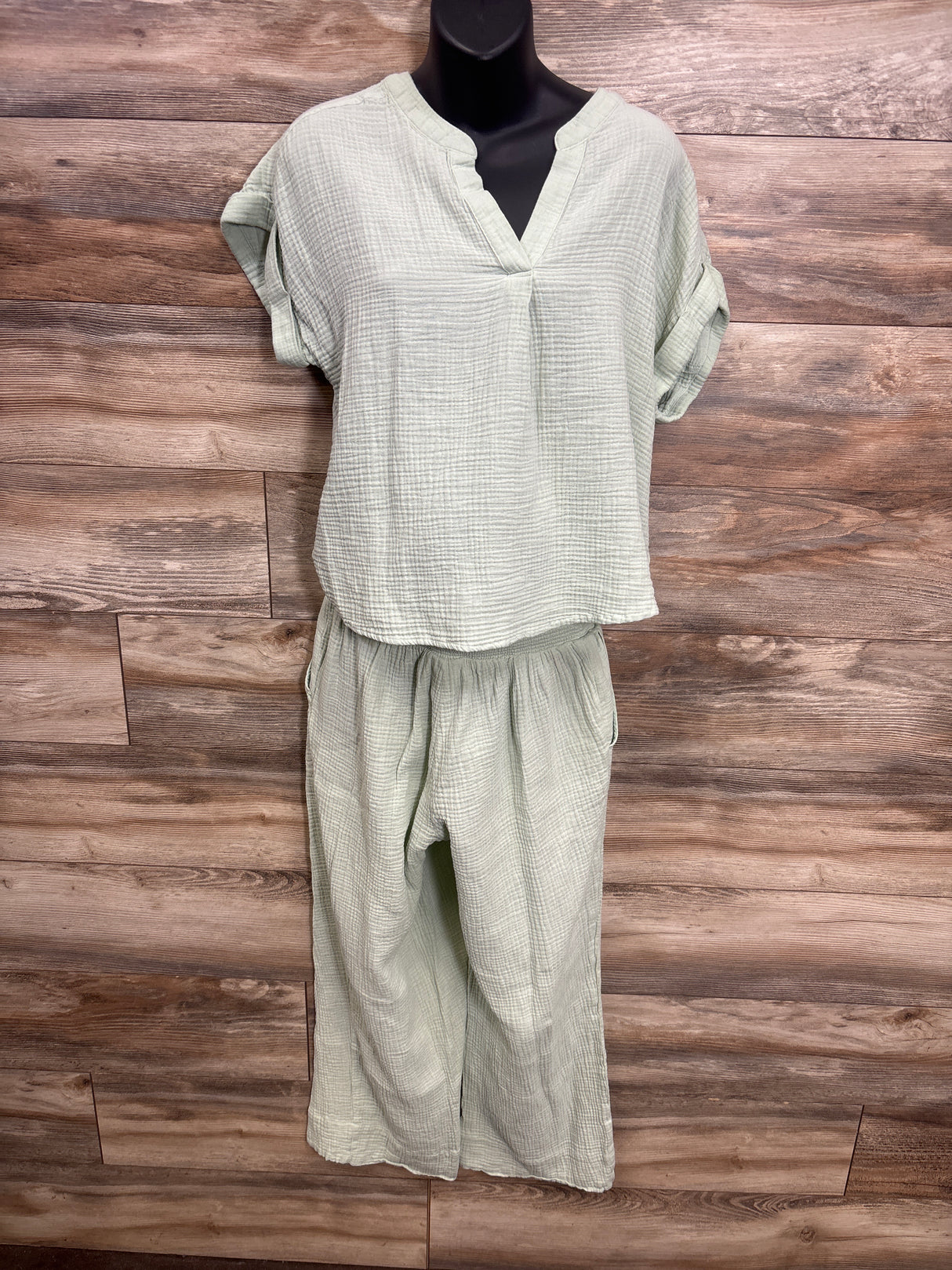Isabel Maternity Muslin Shirt & Joggers 2pc Set Green sz Medium