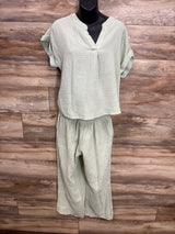 Isabel Maternity Muslin Shirt & Joggers 2pc Set Green sz Medium