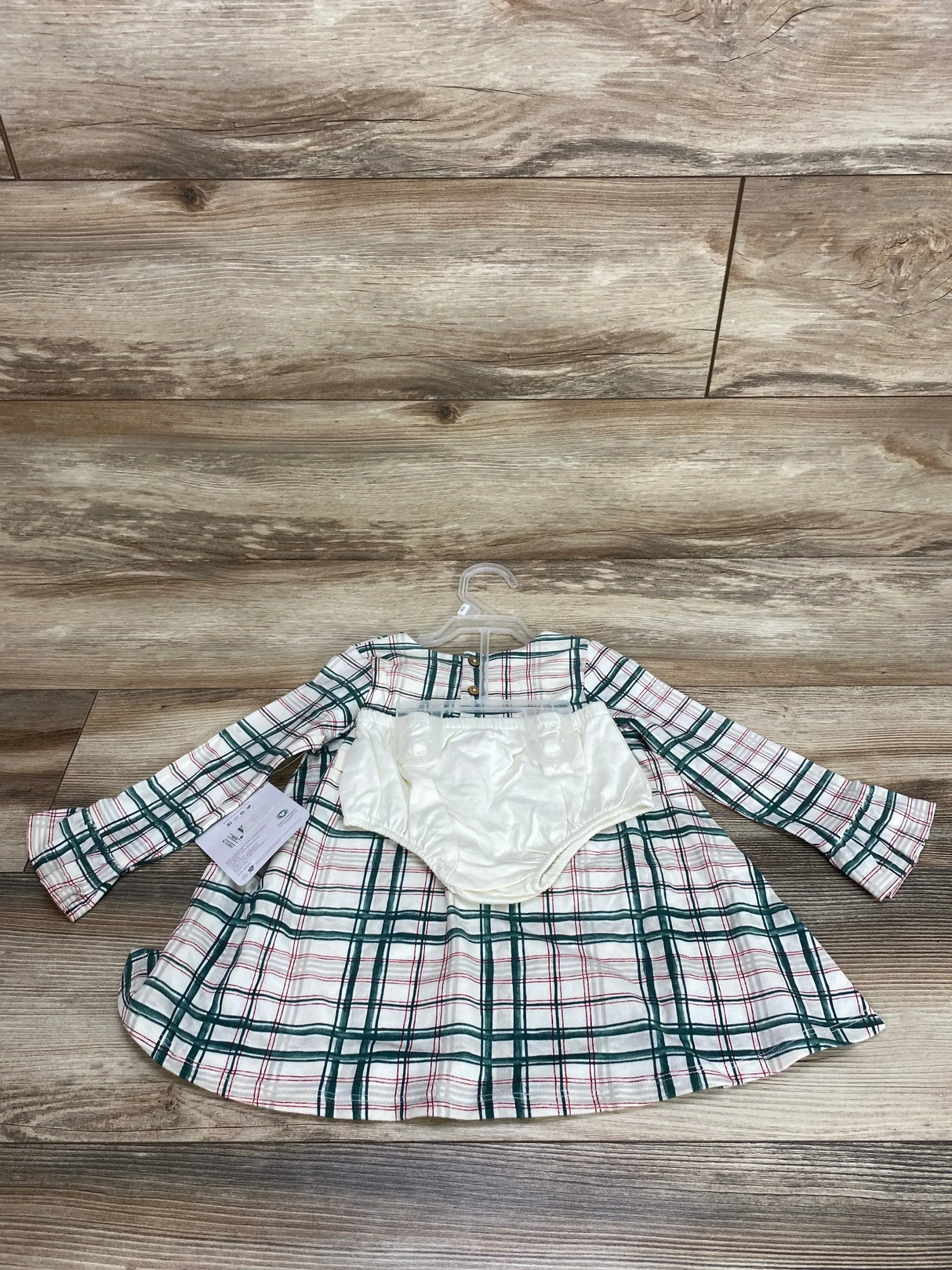 NEW Burt's Bees Baby 2pc Plaid Dress & Bloomers White sz 12m - Me n Mommy To Be