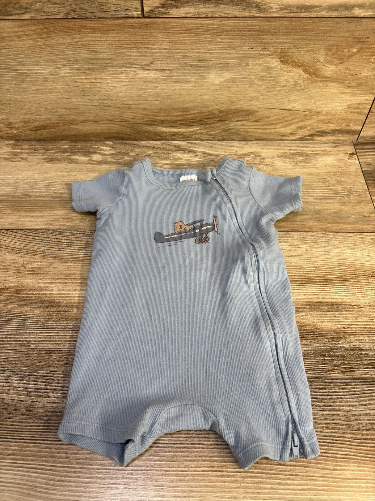 Cotton On Baby Organic Ribbed Short Sleeve Zip Romper Blue sz 6-9m