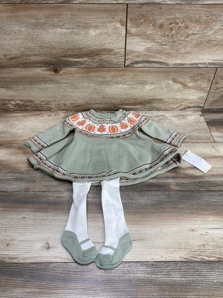 NEW Max Studio 2pc Pumpkin Sweater Dress & Tights Green sz 3-6m - Me n Mommy To Be