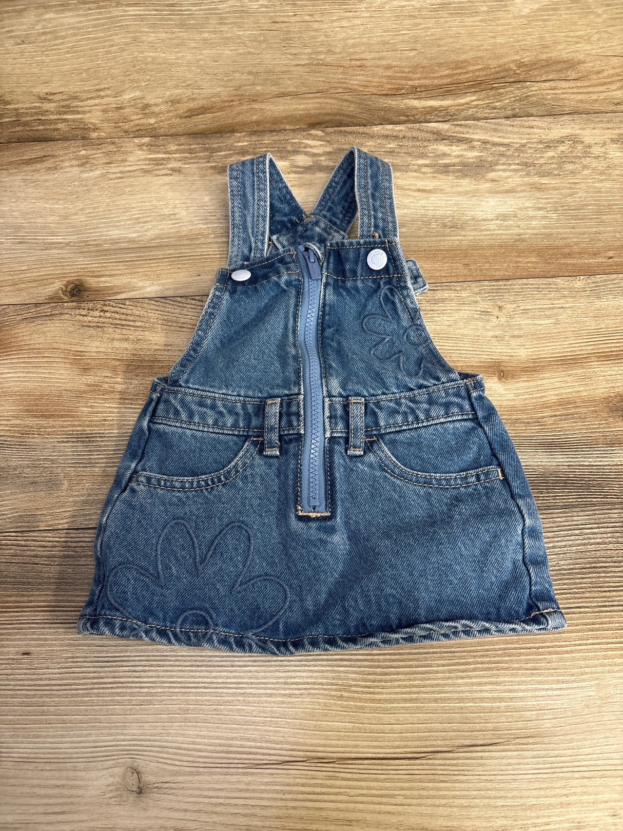 Old Navy Zip-Front Embroidered Skirtall Jean Dress Blue sz 12-18m