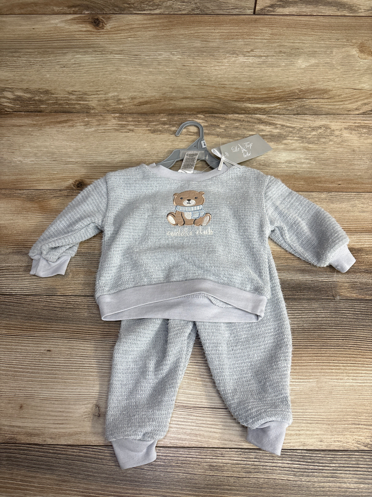 NEW Le Top Bebe 2pc Waffle Knit Sweatshirt & Bottoms Set Grey sz 6-9m