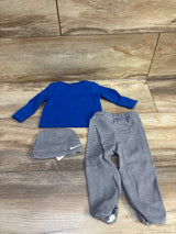 Nike 3pc Shirt, Footed Bottoms, & Hat Set Blue sz Newborn