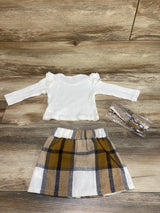 Shein 3pc Ruffle Shirt & Plaid Skirt White sz 12-18m