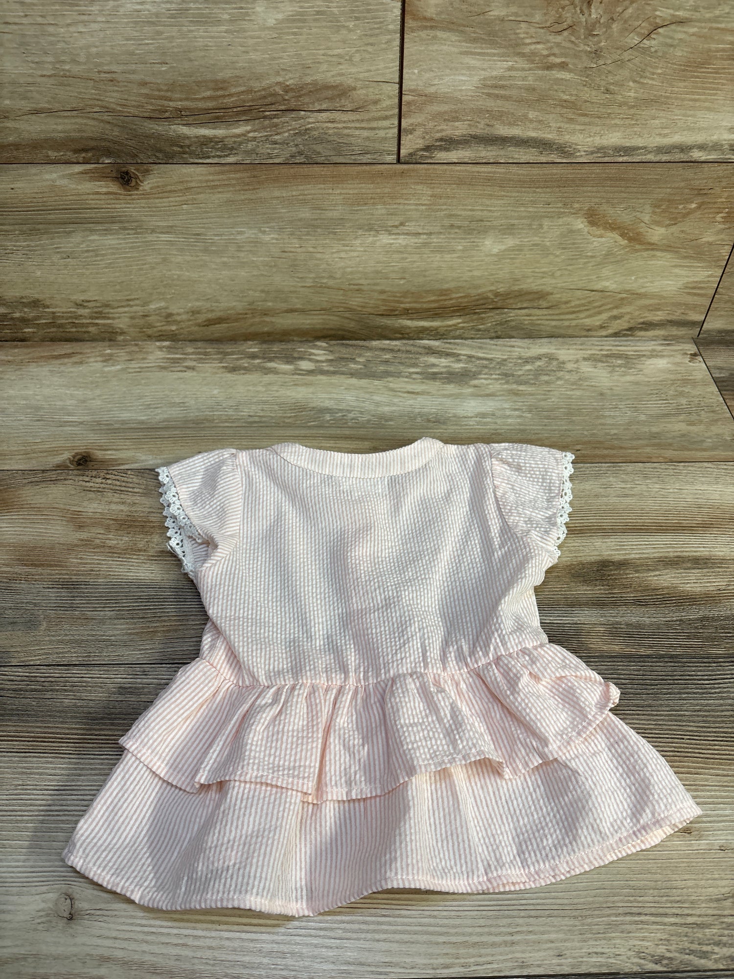 Koala Kids Striped Seersucker Button Peplum Top Pink sz 3T