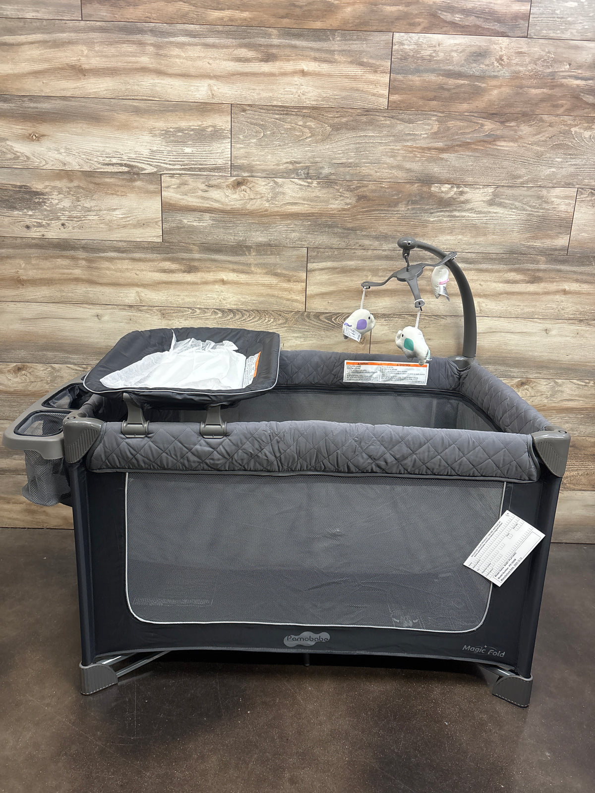 NEW Pamo Babe Just Right Playard with Bassinet & Changer - Grey
