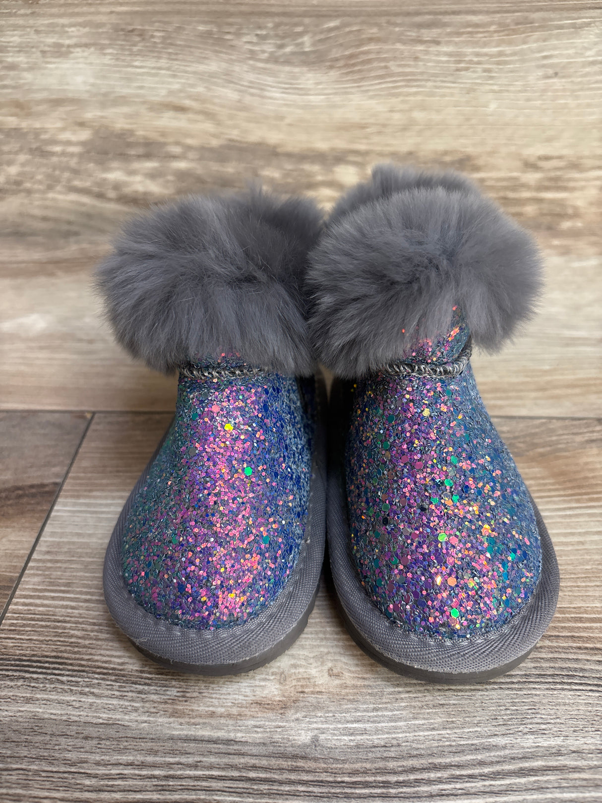 Glitter Faux Fur Ankle Boots Grey sz 5c