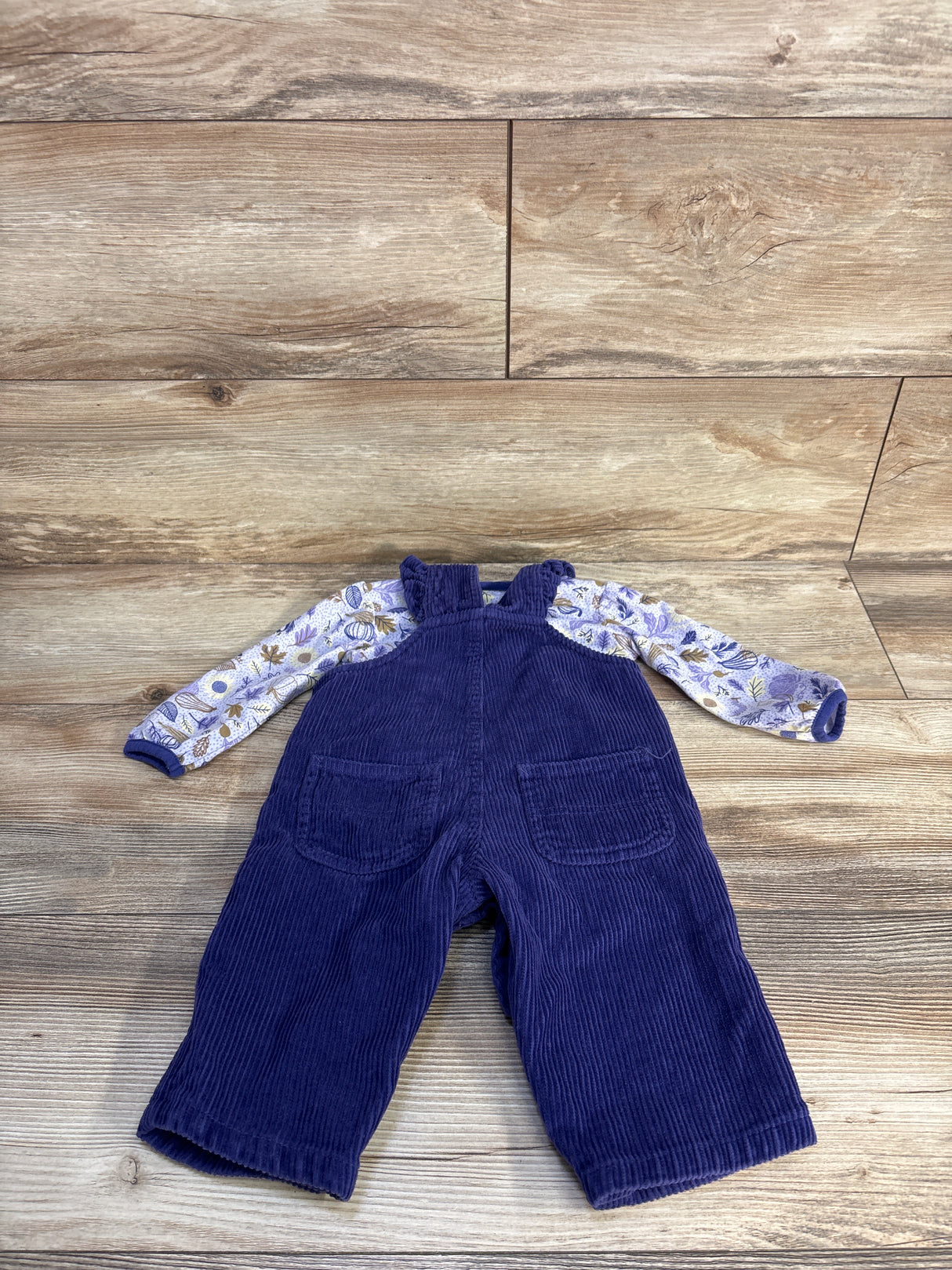 Carhartt 2pc Fall Bodysuit & Ruffle Trim Corduroy Overalls Set Purple sz 9m
