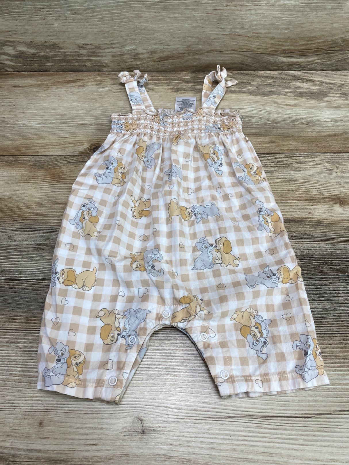 Disney Baby Gingham Smocked Romper Brown sz 6-9m