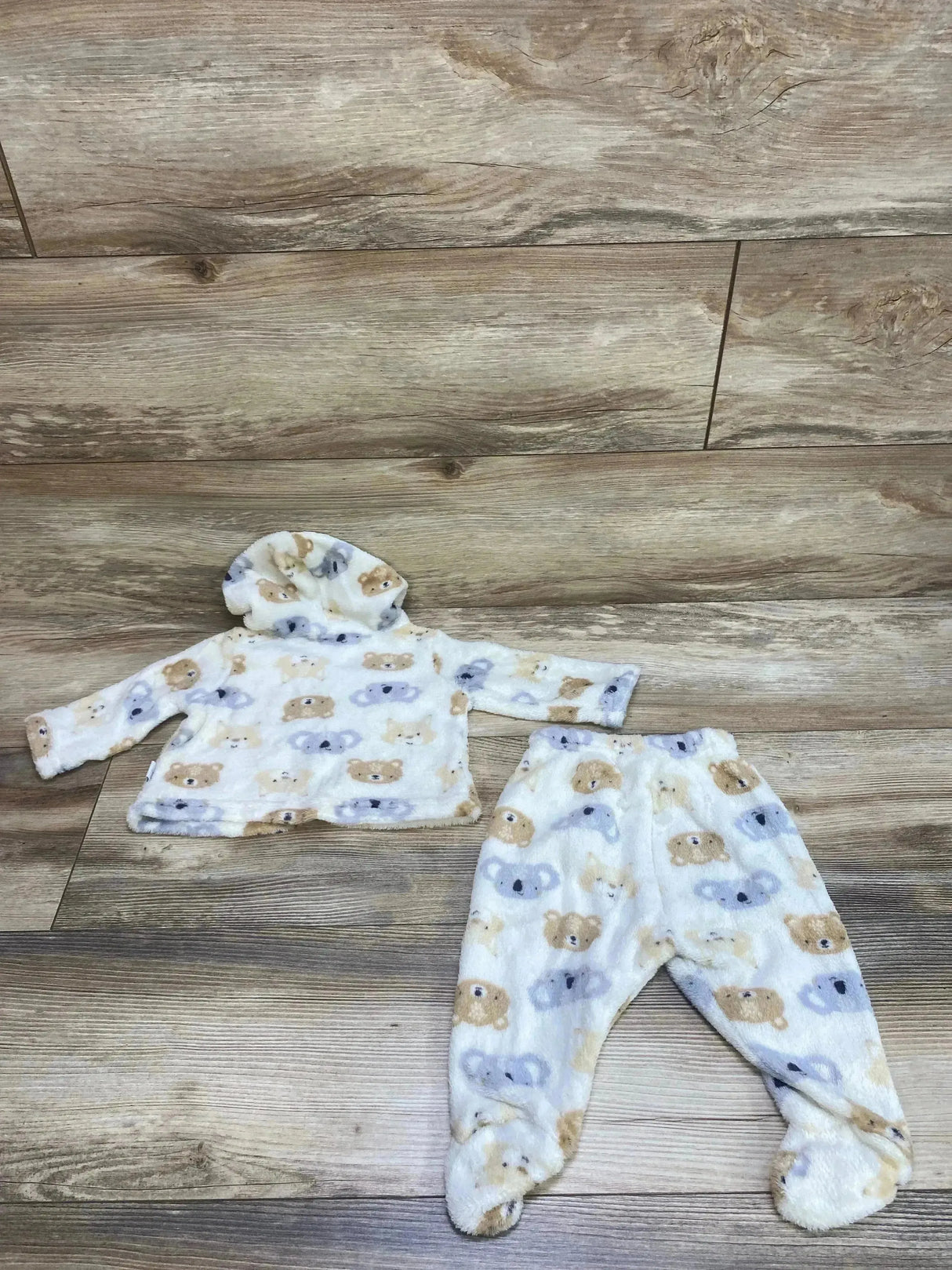 Little Joy 2pc Plush Animal Print Hoodie & Pants Cream sz 0-3m