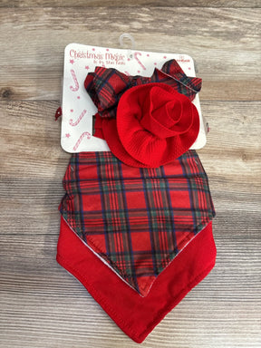 Red plaid Christmas baby hair accessories with rose bow, festive holiday set for infants