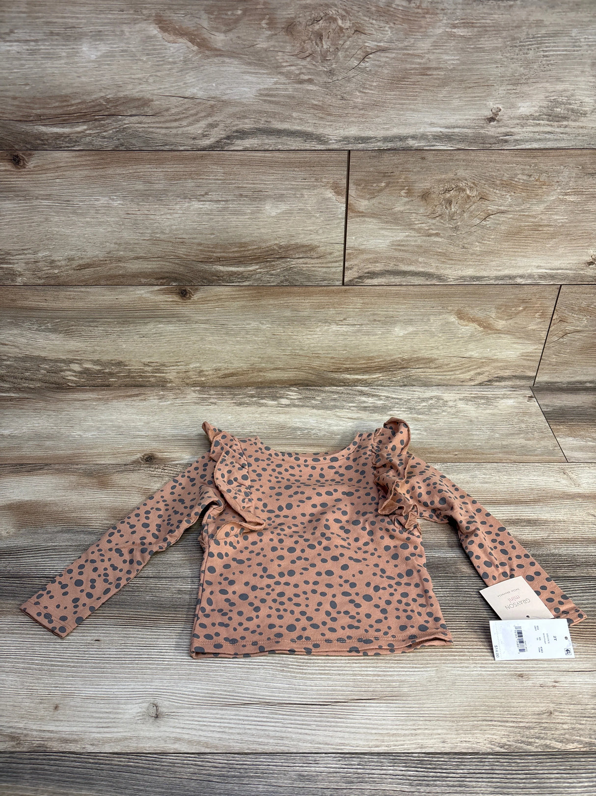 NEW Grayson Mini Ruffled Polka Dot Top Brown sz 2T