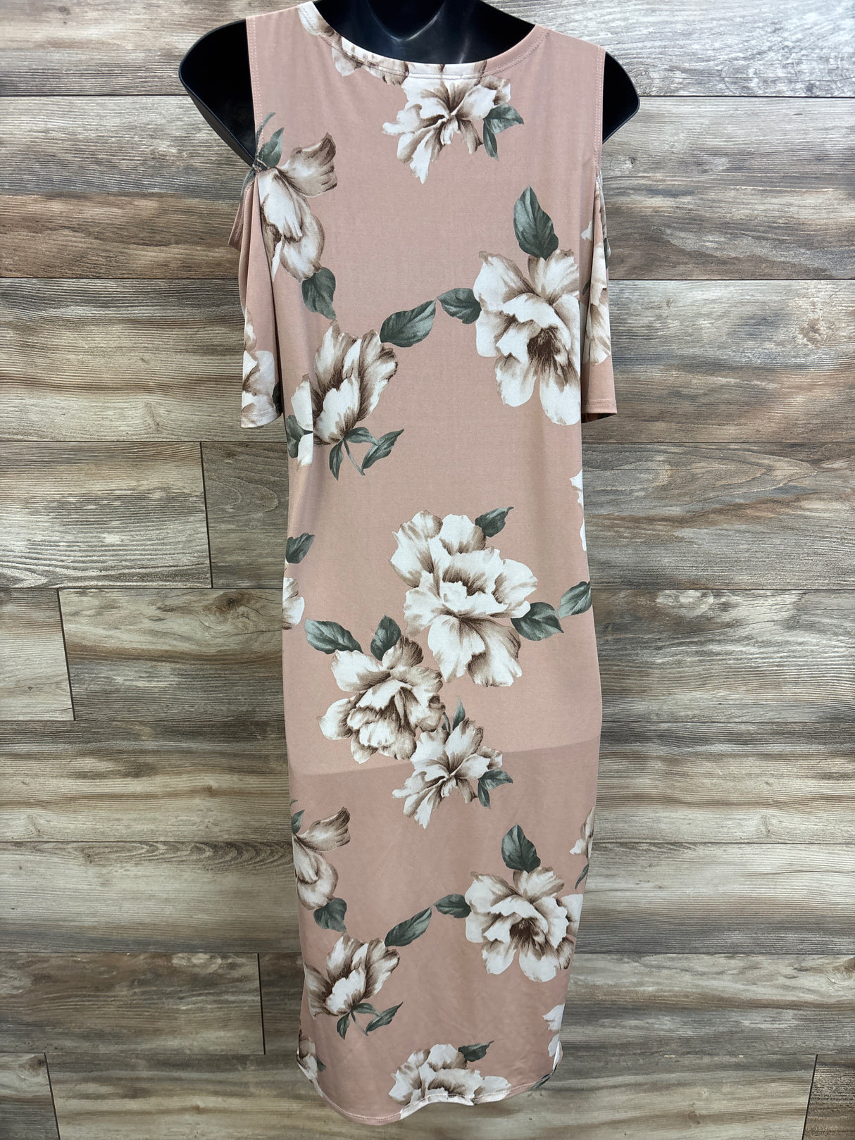 My Bump Cold Shoulder Floral Fitted Maternity Dress Pink sz Medium