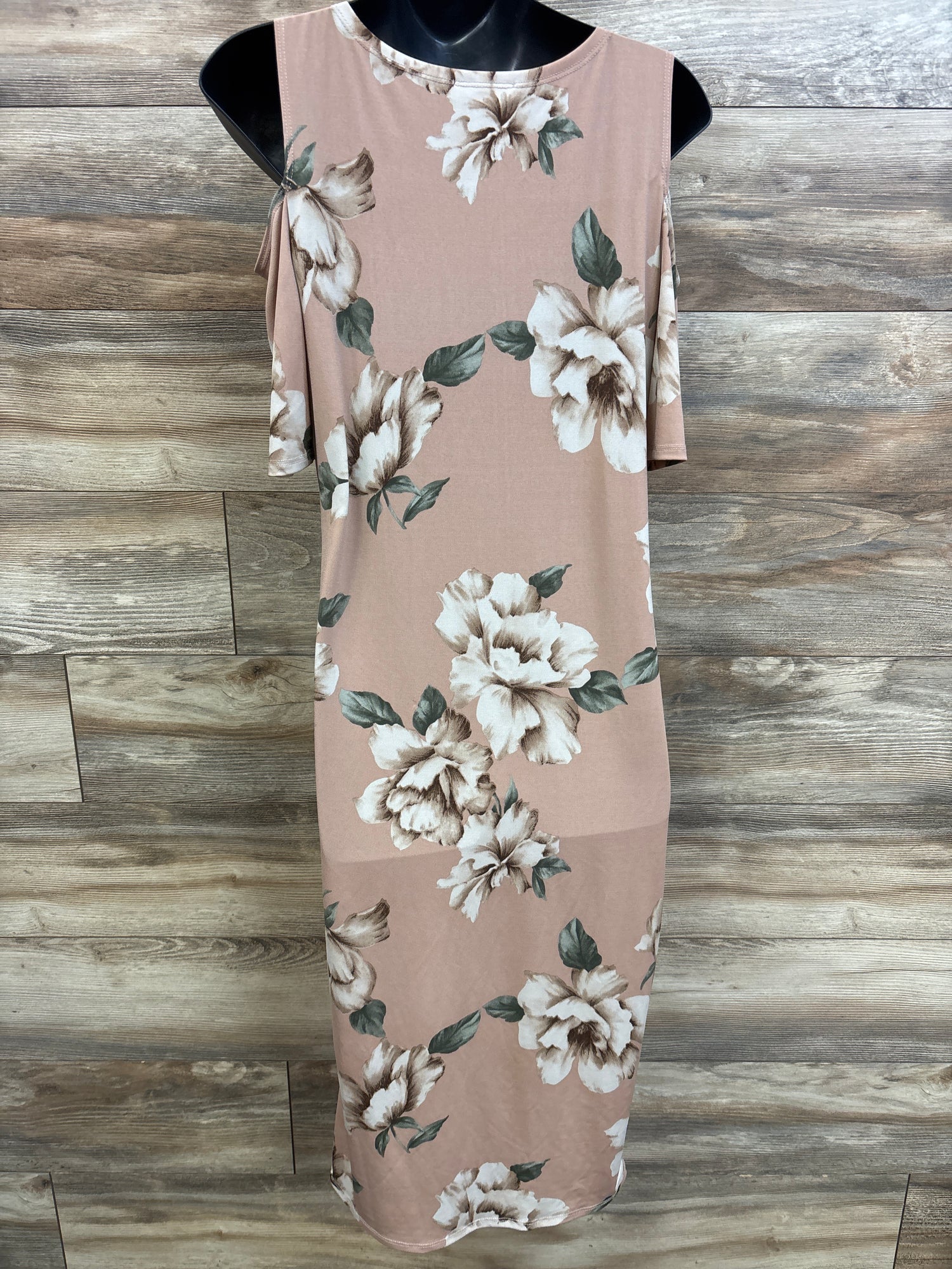 My Bump Cold Shoulder Floral Fitted Maternity Dress Pink sz Medium
