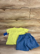 NEW Disney Toy Story Woody Buzz Lightyear Rex Pocket T-Shirt & Brushed Active Shorts Set Lime sz 18m