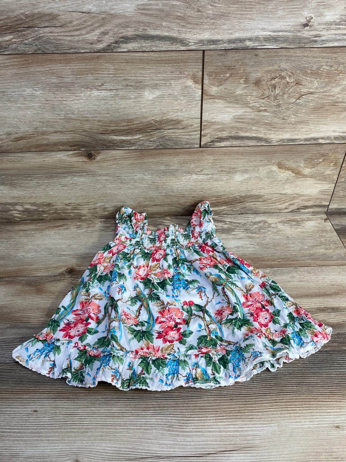 Janie and Jack Smocked Tropical Floral Dress White sz 12-18m