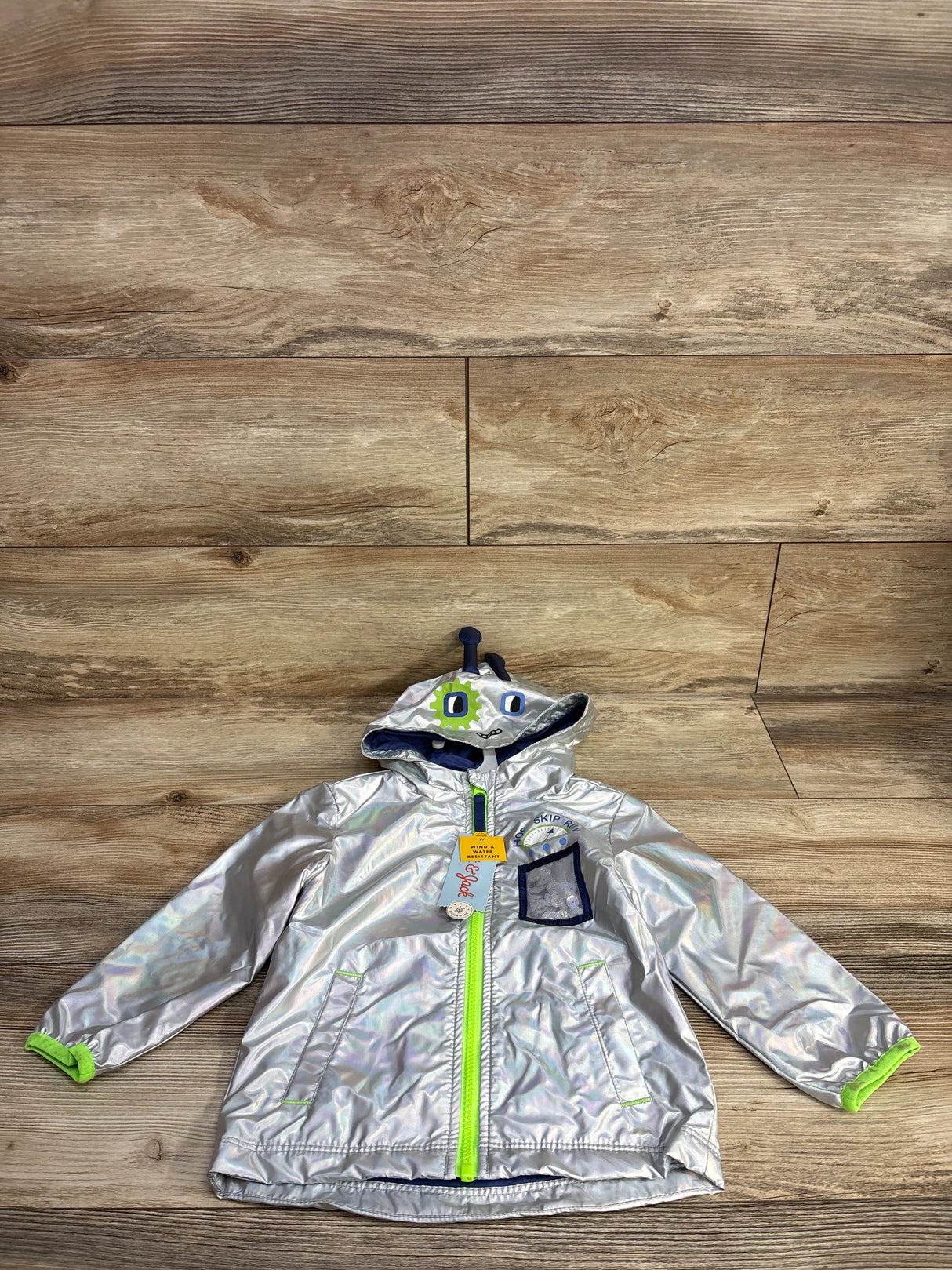 NEW Cat & Jack Holographic Rain Jacket Grey sz 2T