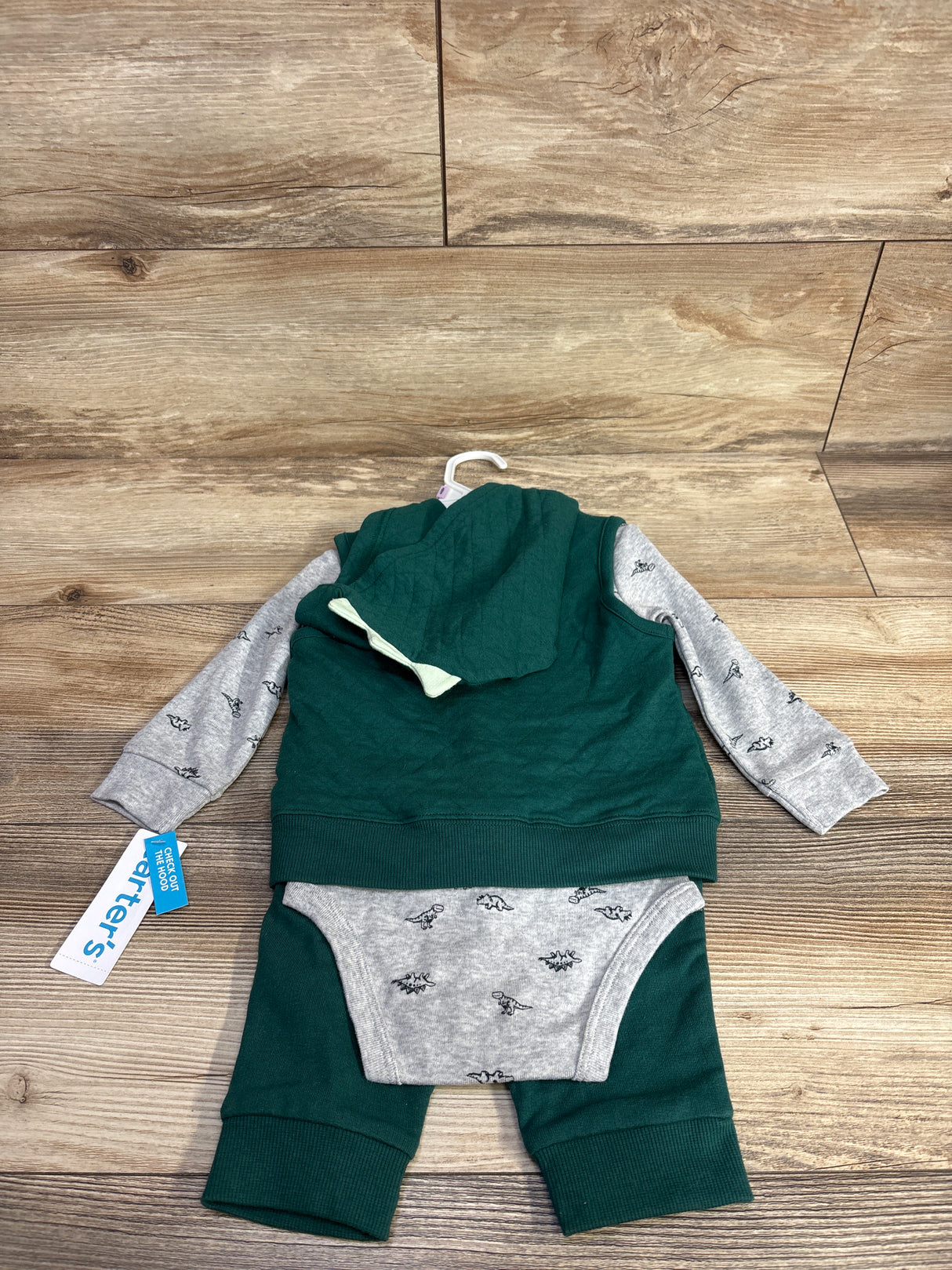 NEW Carter's 3pc Dinosaur Quilted Vest Set Green sz 9m