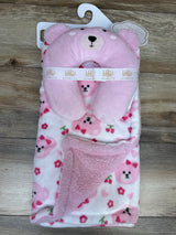 NEW Little Celebrity 2pc Reversible Plush/Sherpa Blanket & Travel Neck Pillow - Pink