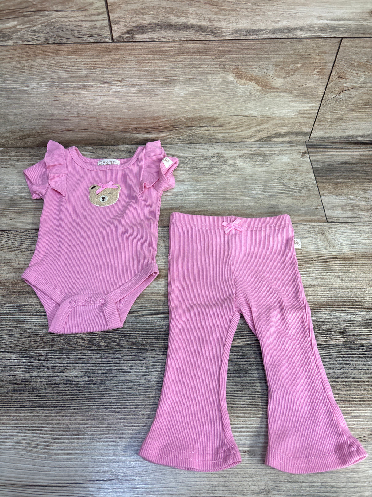 Baybe Bee 2pc Ribbed Bear Bodysuit & Pants Set Pink sz Newborn