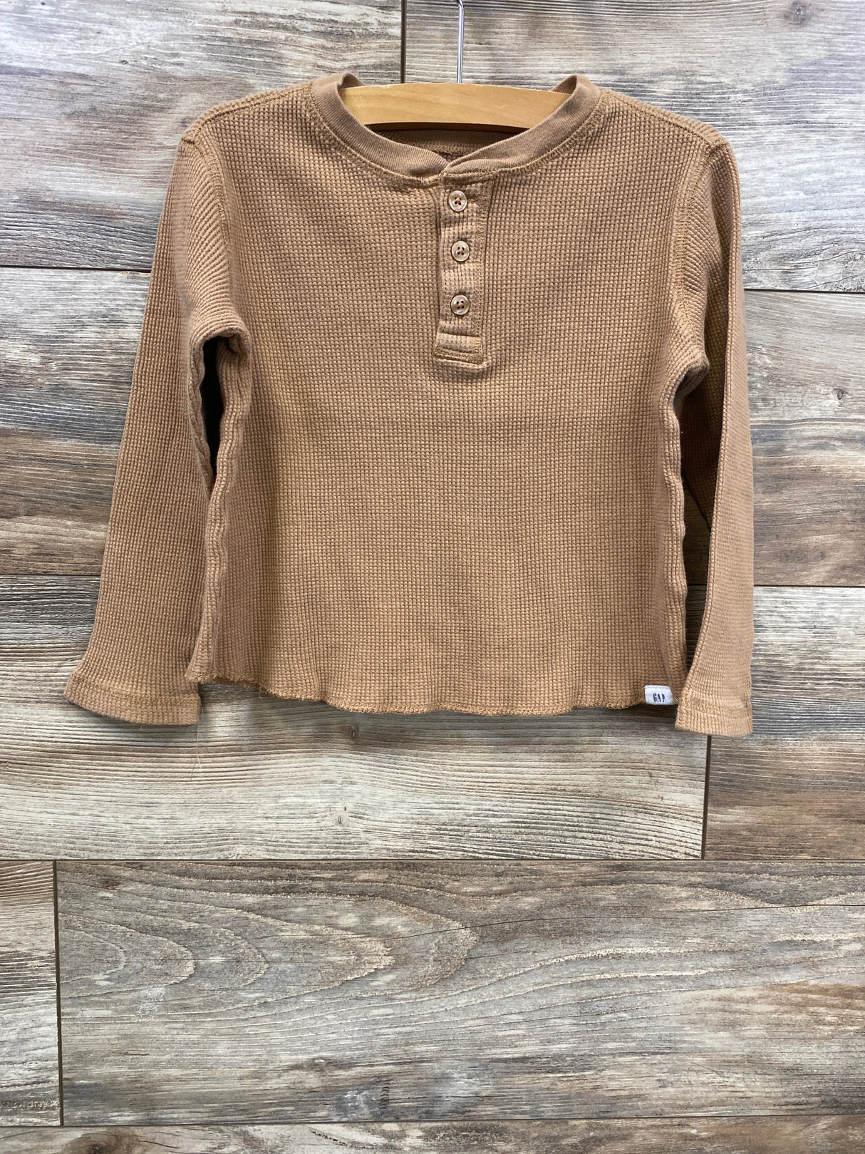 Baby Gap Waffle Knit Henley Shirt Tan sz 12m