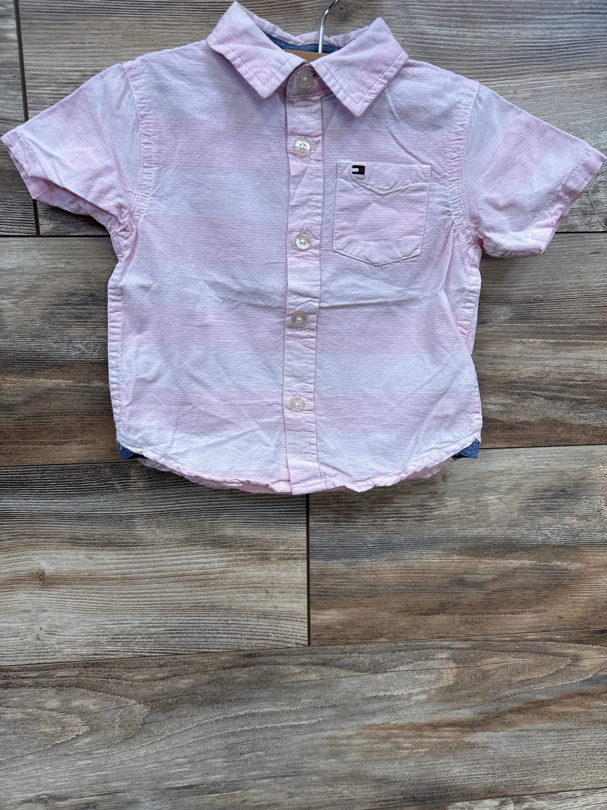 Tommy Hilfiger Striped Button Up Shirt Pink sz 18m - Me n Mommy To Be