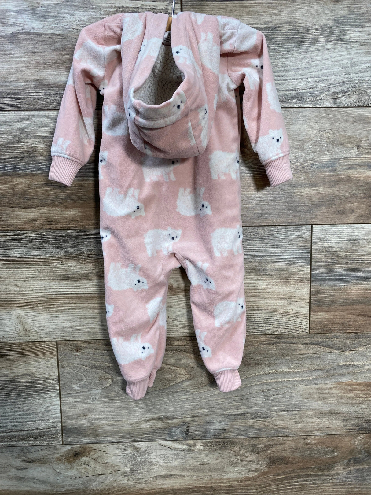 Carter's Polar Bear Fleece Hooded Coverall Pink sz 12m