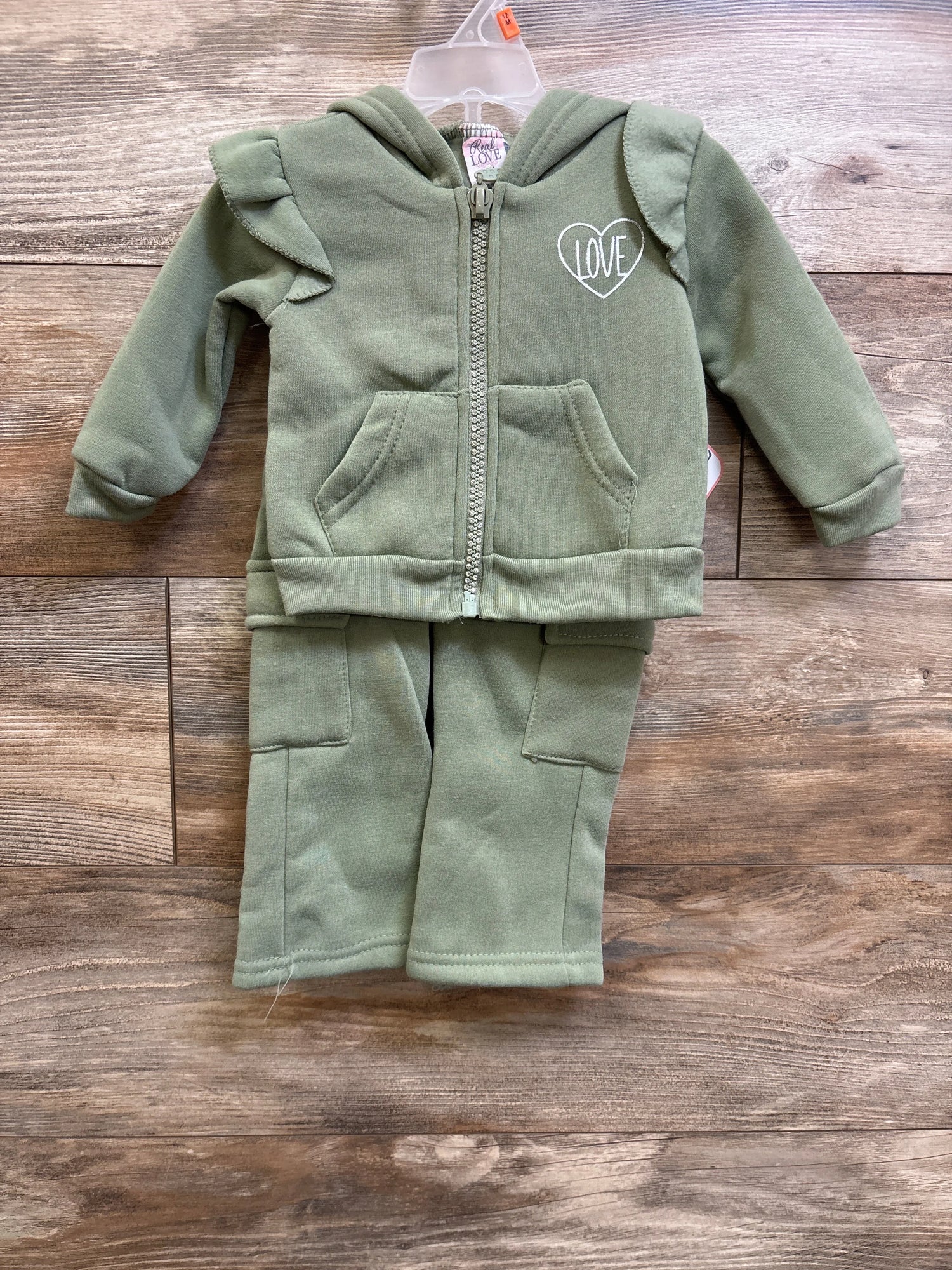 NEW Real Love 2pc Zip-Up Hoodie & Pants Set Green sz 12m