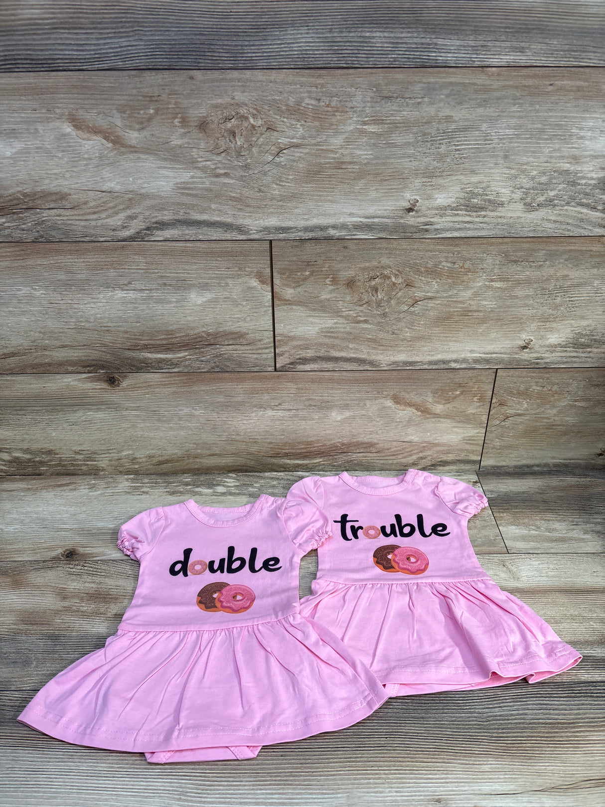 YSCULBUTOL 2pk Twin Double Trouble Donuts Bodysuit Dresses Pink sz 6m